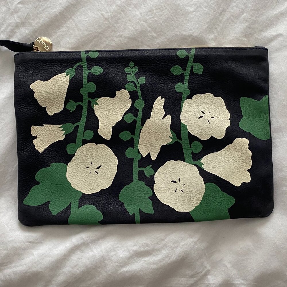 RARE Clare V Flat Clutch - Navy w/ Hollyhocks